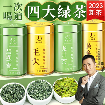 一杯香 茶叶2023新茶四大绿茶组合龙井碧螺春毛尖黄金芽安吉明前白茶300g
