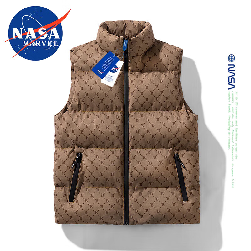 NASA MARVEL 马甲男外套上衣男士秋冬季潮牌立领防风加厚百搭保暖 咖啡 3XL 79元