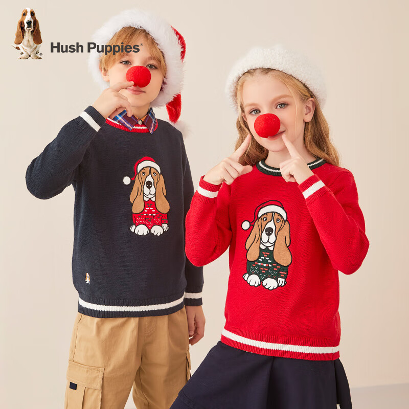 暇步士 补贴 ）新年童装男童女童圣诞款线衣时尚舒适柔软个性 珊瑚红 券后104元