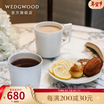 WEDGWOOD 威基伍德意大利浮雕马克对杯骨瓷杯子礼盒2个组 意大利浮雕马克对杯