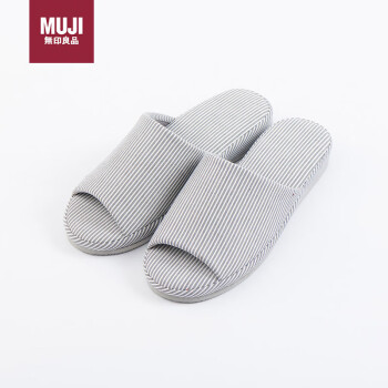 MUJI 無印良品 无印良品（MUJI）男女通用 水洗棉厚底拖鞋 藏青色条纹 L・260mm（2.0）前开