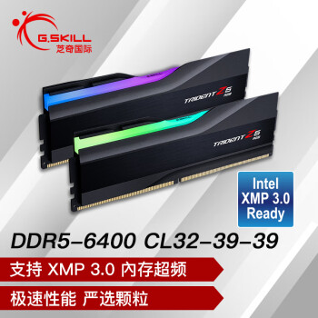 G.SKILL 芝奇 32GB(16Gx2)套装 DDR5 6400频率 台式机内存条-幻锋戟RGB灯条(黯雾黑)/C32