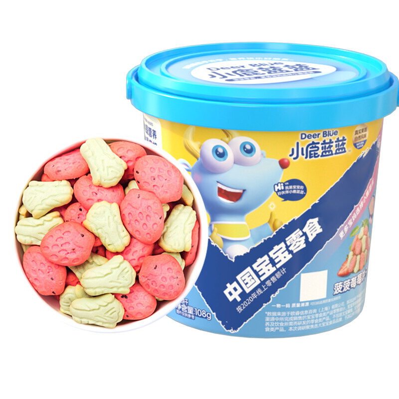 小鹿蓝蓝 儿童零食菠菜草莓卡通饼干 108g 9.9元（需买2件，需用券）