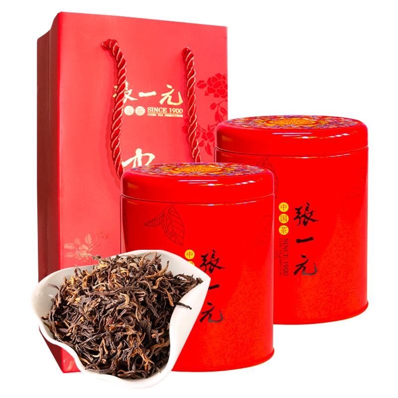 张一元 红茶特级云南滇红150g(75g*2)茶香浓郁四溢配手提袋 组合装75g2罐元素滇红 配手提袋*1 146元