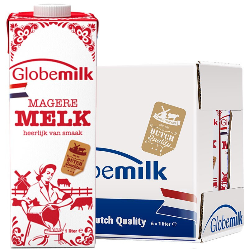 Globemilk 荷高 荷兰原装进口 荷高（Globemilk） 脱脂纯牛奶1L*6整箱装 3.7%乳蛋白 62.9元