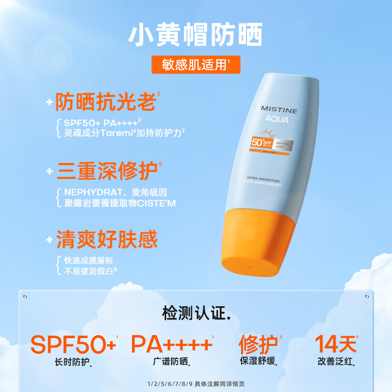 京东PLUS：Mistine 蜜丝婷 水润清透防晒乳 SPF50 PA+++ 90ml+10ml*3 券后79元