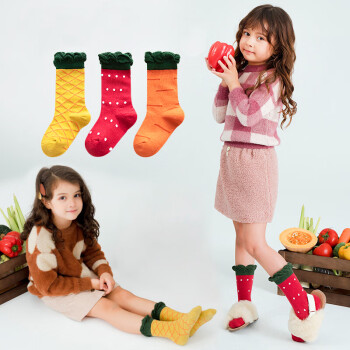 CHANSSON 馨颂 女童袜子三双装儿童秋冬中筒袜中大童袜子套装 M(5-8岁)