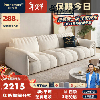 pashaman 帕沙曼 小喵兽沙发布艺沙发客厅小户型现代简约大象耳奶油风2.0米 2164CF