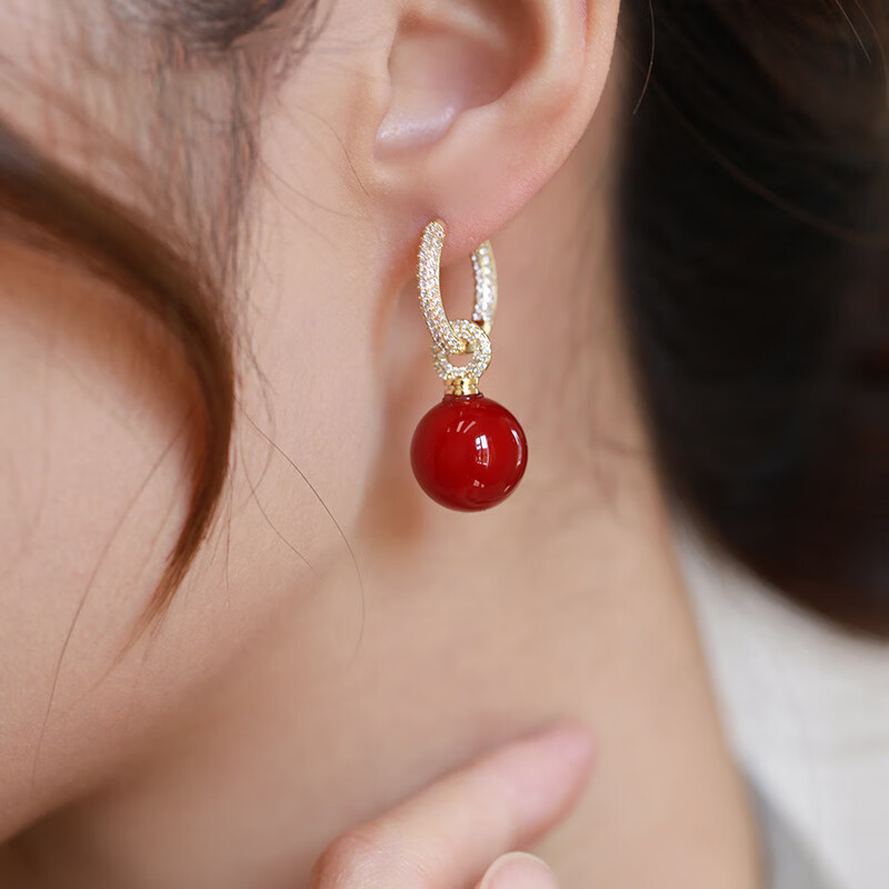 红色珍珠耳环个性微镶高级感耳钉女耳扣时尚耳饰2023年新款潮 券后34.9元