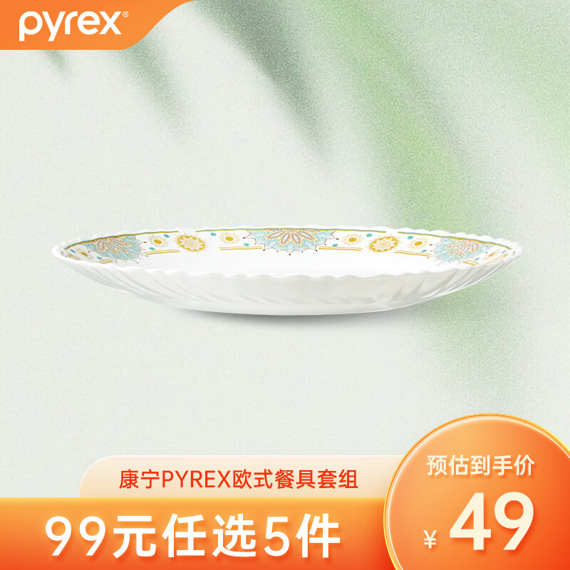 Pyrex 康宁pyrex耐热玻璃餐具套装碗碟套装家用欧式高端轻奢简约碗 康宁pyrex欧式浅碟*1 49元