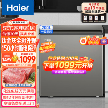 Haier 海尔 200升低霜家用商用冷藏柜冷冻柜小冰柜小型冷柜小冰箱海尔冰柜BC/BD-200GHCD