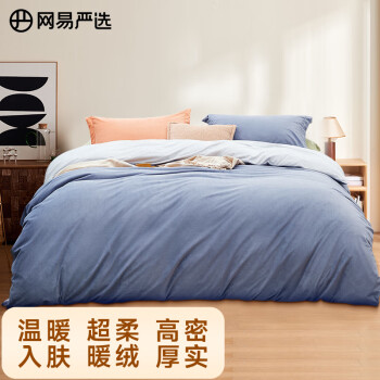 YANXUAN 网易严选 A类牛奶绒四件套冬季加厚保暖防静电1.8m床2.2*2.4m被套蓝灰色
