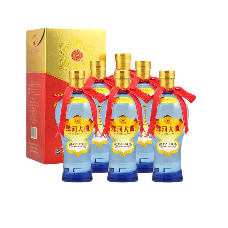 京东百亿补贴:洋河大曲 新天蓝口感绵柔浓香型 42度 375ml*6瓶整箱 136.88元包邮