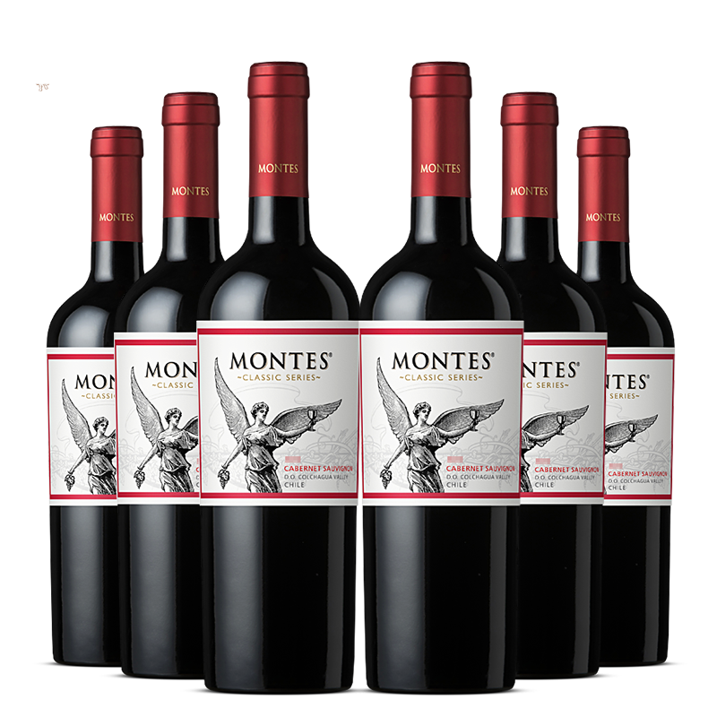 MONTES 蒙特斯 经典赤霞珠红酒葡萄酒750ml*6拜年货送礼物智利原瓶进口 券后348元