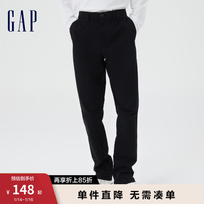 Gap 盖璞 男装秋季款商务弹力修身卡其裤长裤464111通勤休闲运动裤子 正黑色 30/29 券后143.75元