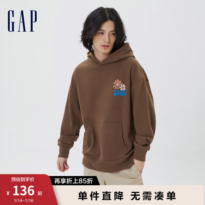 Gap 盖璞 男女秋季LOGO法式圈织软卫衣601648情侣POLO衫 深棕色 170/84A(XXS) 券后131元