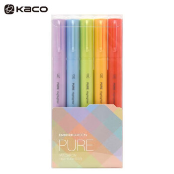 KACO 文采 GREEN 淡彩色荧光笔套装考试复习重点标记笔手帐可用水性记号笔混色二代5支/盒K1045