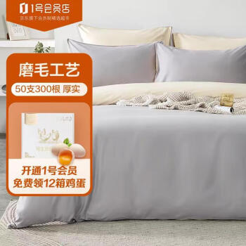 One's Member 1号会员店 One’s Member）50支双股A类纯棉磨毛床单四件套 晨雾灰 1.8米床 220*240cm