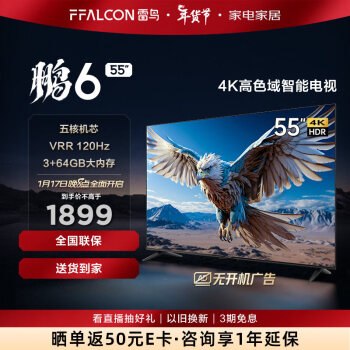 FFALCON 雷鸟 鹏6 24款 电视机55英寸 120Hz动态加速 高色域 3+64GB 智能游戏液晶平板电视55S375C