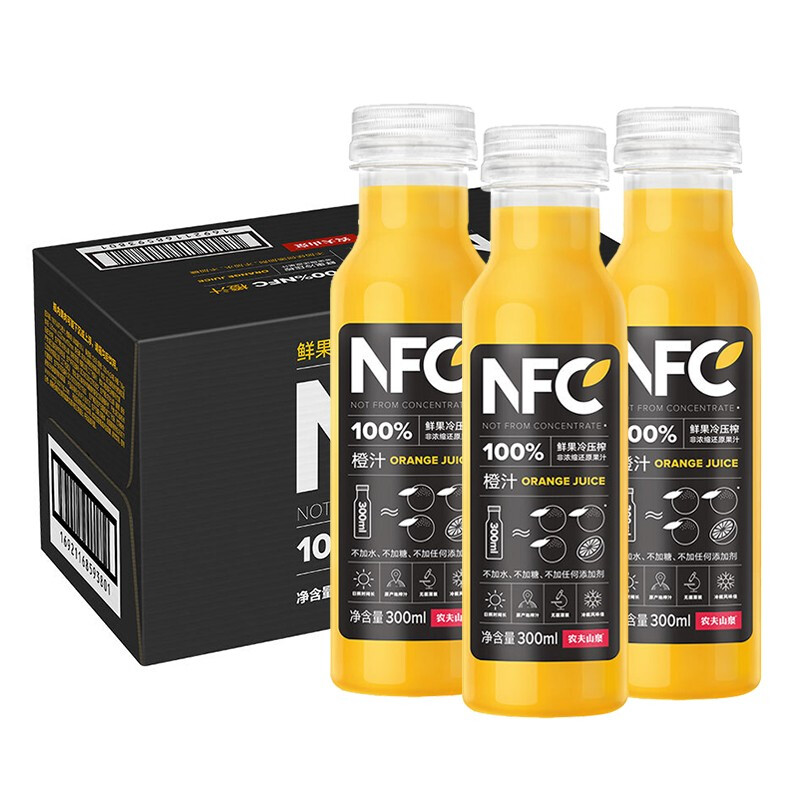 农夫山泉 果汁NFC冷藏饮料100%鲜榨果汁低温多口味选择300ml 6瓶橙汁 券后39.4元