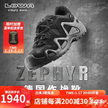 LOWA 德国作战靴户外防水透气耐磨低帮登山鞋ZEPHYR GTX TF男款L310589 黑色 40