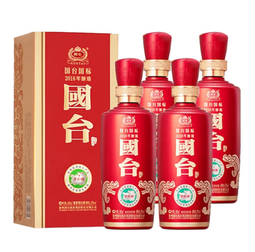 GUOTAI 国台 国标 53度酱香型白酒 2018真实年份 500mL*4瓶 券后1112元