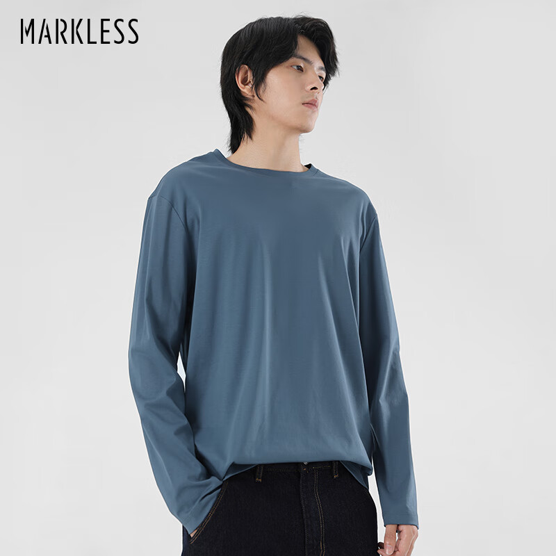 Markless 秋冬液氨丝光抗皱纯棉打底衫 月夜蓝 券后54元