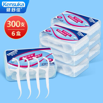 移动端、京东百亿补贴：kensuka 健舒佳 洁齿牙线棒 高拉力护理牙线牙签 细滑纤维圆线 量贩装（6盒/300支）