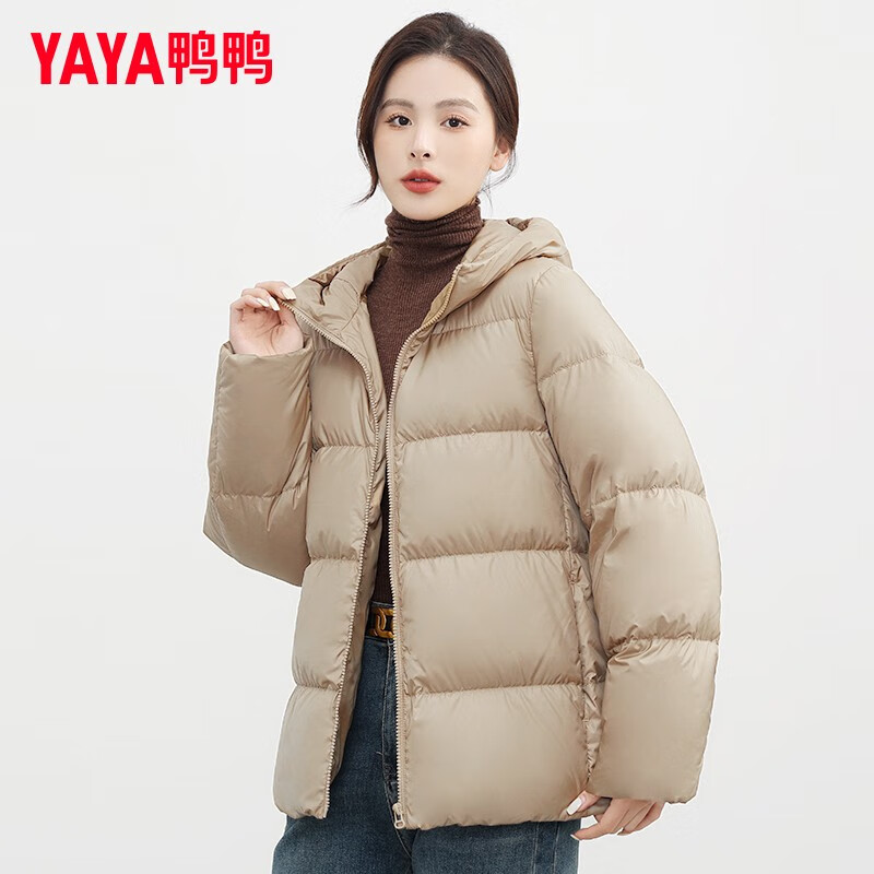 YAYA 鸭鸭羽绒服 鸭新国标羽绒服女短款2023年秋冬新款面包服休闲百搭简约连帽外套KL 米色 160/M 券后169元