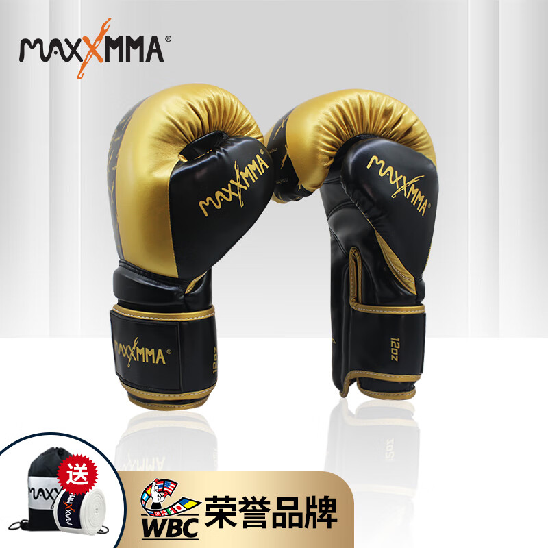 MaxxMMA 拳击运动手套成人男女专业格斗专用拳套 3D黑金10oz 221.4元