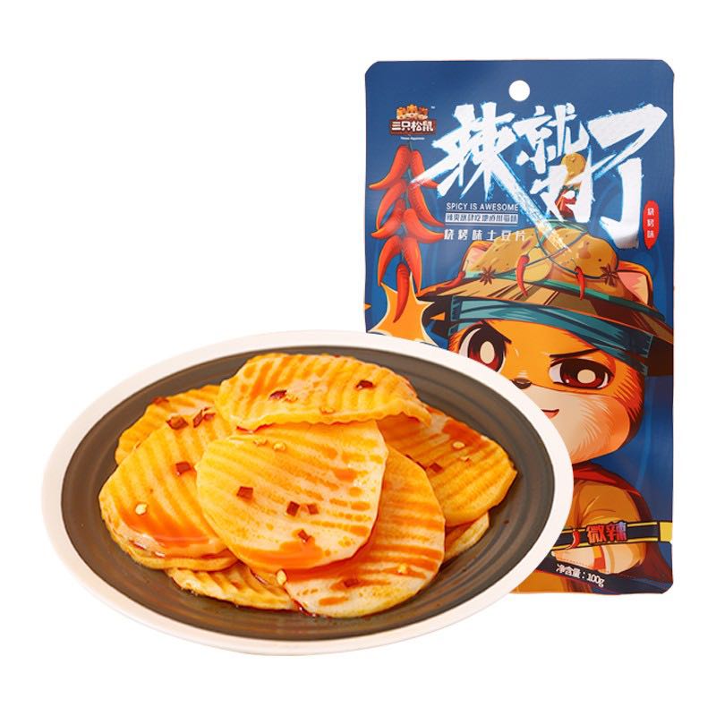 三只松鼠 辣就对了 土豆片 烧烤味 100g 3.6元