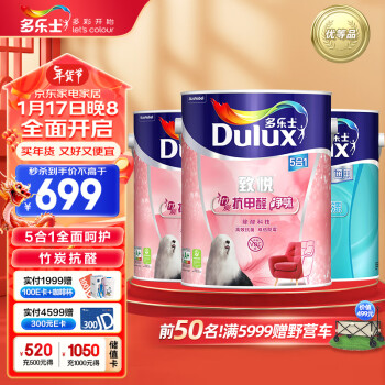 Dulux 多乐士 致悦竹炭抗甲醛净味五合一内墙乳胶漆油漆涂料墙面漆A8146套装15L