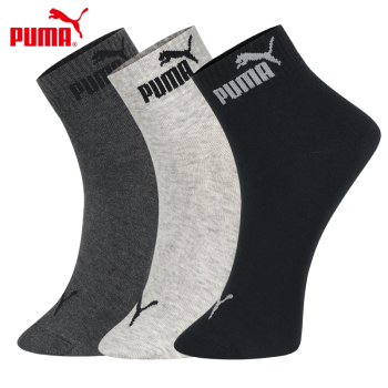 PUMA 彪马 袜子男士休闲运动透气款中筒棉袜3双装 黑灰组合