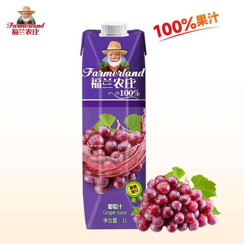 福兰农庄 欧洲进口100%葡萄汁1L*1瓶 券后6.9元