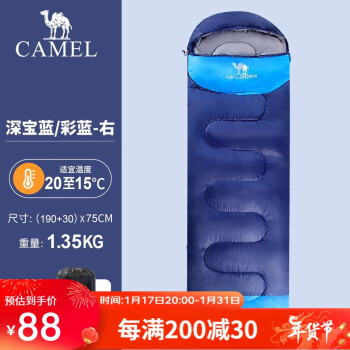 CAMEL 骆驼 户外睡袋 A6S3K1103 深宝蓝/彩蓝 1.35kg 右边