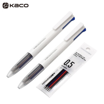 KACO 文采 四色笔优写 多功能四合一中性笔 按动多色水笔0.5mm简约4色手帐笔（中性笔2支+4支装替芯1袋）K1041