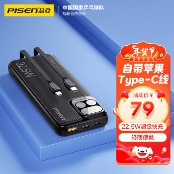 PISEN 品胜 TP-D31 自带双线移动电源 10000mAh 22.5W