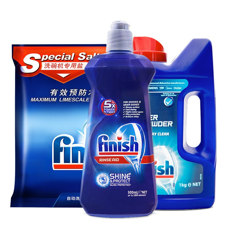 finish 亮碟 洗碗机专用清洁套装 1kg+2kg+500ml 98.33元