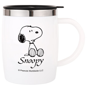 SNOOPY 史努比 保温杯 带手柄不锈钢办公保温杯水杯可爱杯子情侣杯 DP-5002 420ML 白色