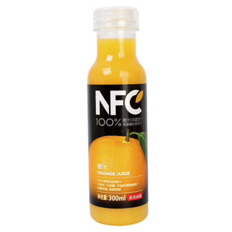 农夫山泉 NFC果汁饮料（冷藏型）100%鲜果压榨橙汁 300ml*4瓶 22.66元