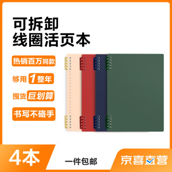 BIGGERQI B5不硌手ins风活页本可拆卸线圈笔记本子高中生考研专用初中生记事练习横线本 4色 4本装