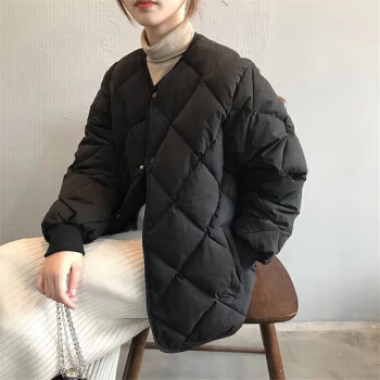 PinCai 品彩 秋冬短款棉服女格子设计圆领休闲外套 P128M1046