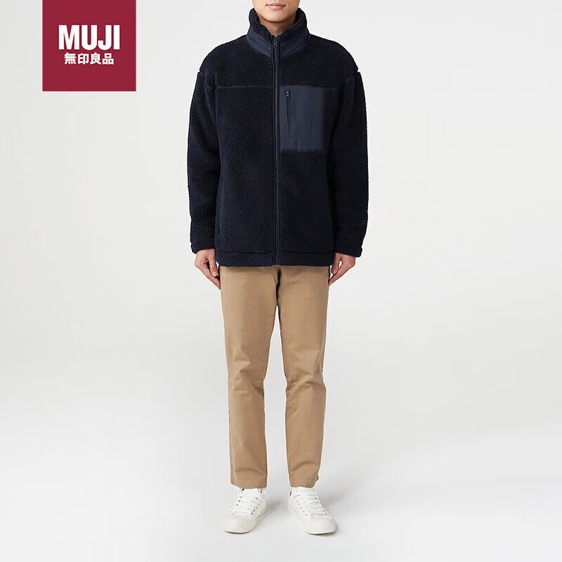 MUJI 無印良品 无印良品（MUJI）男女通用羊羔绒拉链夹克短外套无性别男款女款深藏青色Ｌ-ＸＬ 213元