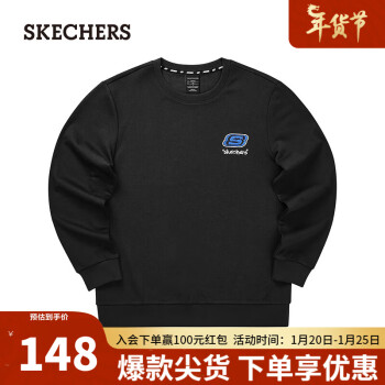 SKECHERS 斯凯奇 运动卫衣女男款L322U138 碳黑/0018 L