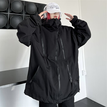 BABIBOY 黑武士冲锋衣外套男士春秋季宽松连帽美式高街痞帅夹克 黑色 M