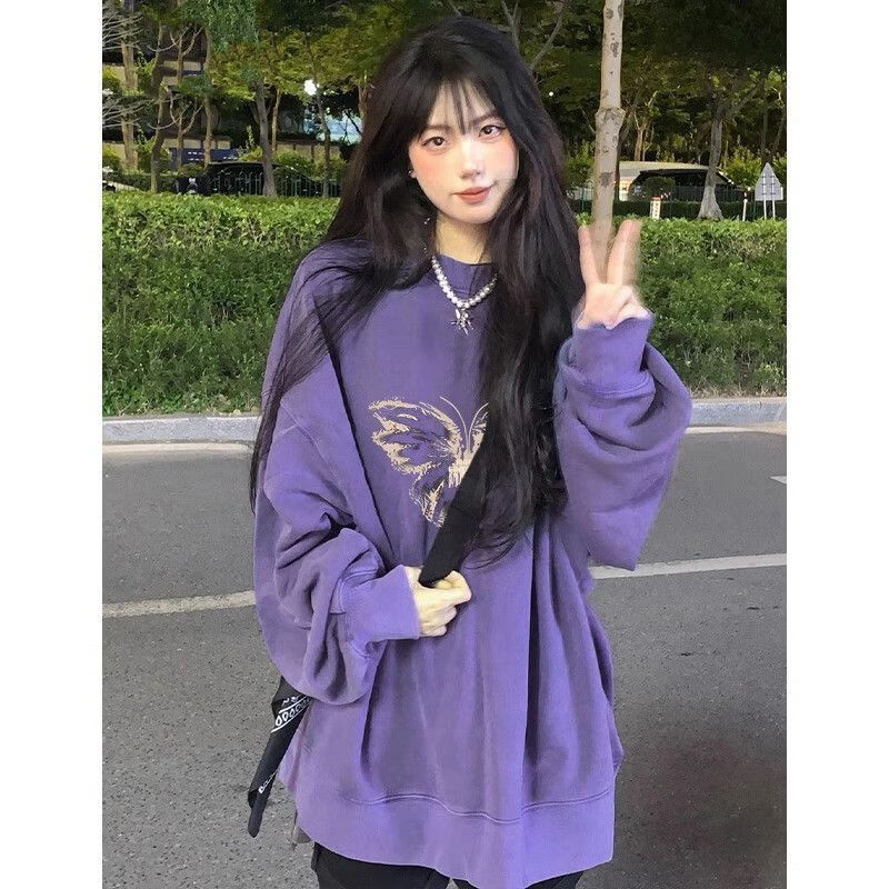BTTKDL 复古高街紫色蝴蝶长袖卫衣 券后109.9元
