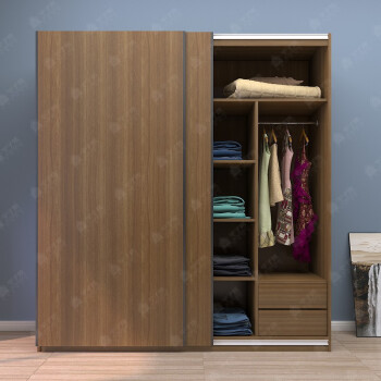 平子集 衣柜 北欧简约1米至2.4米大小衣橱 卧室收纳储物衣服柜子 可改尺寸 浮雕胡桃 长1.8m*宽0.6m*2.2m