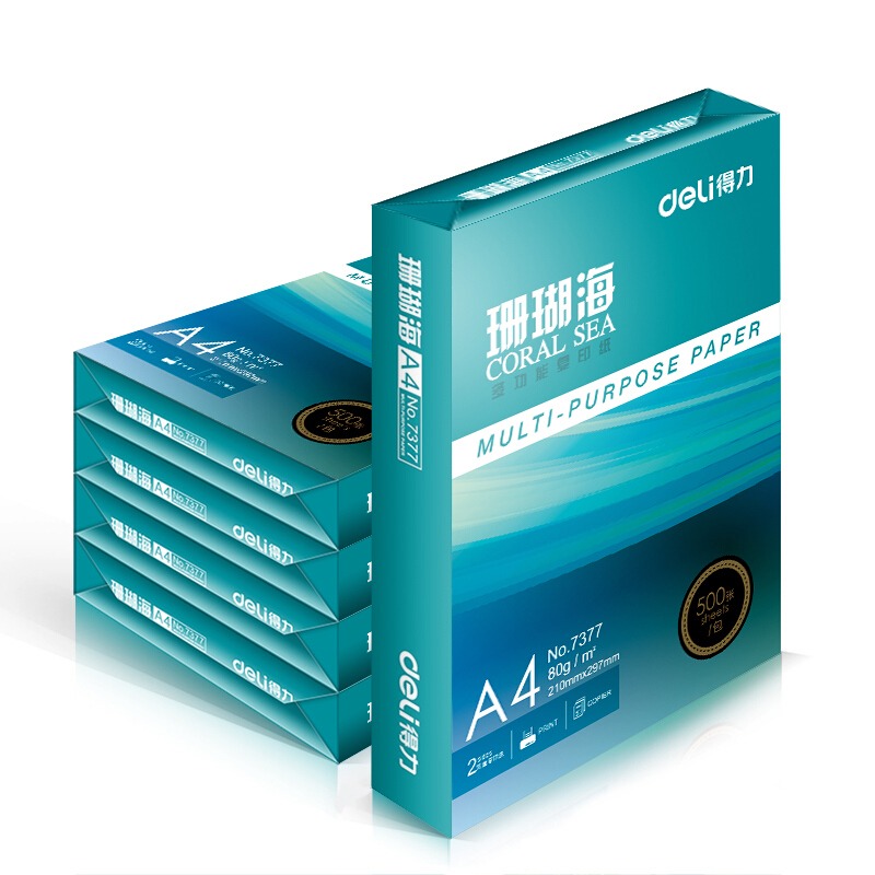 deli 得力 珊瑚海 A4复印纸 80g 500张/包*5包 106元