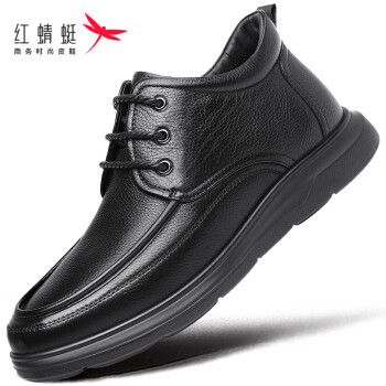 红蜻蜓 高帮皮鞋男士商务休闲鞋男加绒保暖棉鞋简约舒适男鞋子 WTD432311