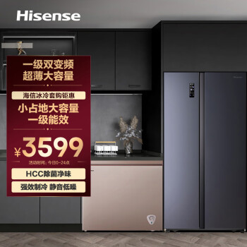 Hisense 海信 冰冷套裝611升大容纖薄對(duì)開(kāi)+145升節(jié)能省電家用冰柜 BCD-611WFK1DPQ+BD/BC-145NUD附件僅展示